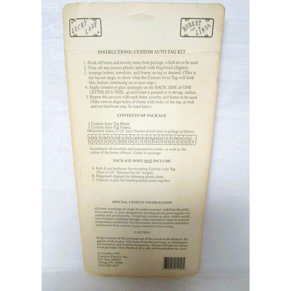 Creative Plastics Auto Vanity Tag, Custom Craft Kit, Letters and Numbers - Picture 2 of 2